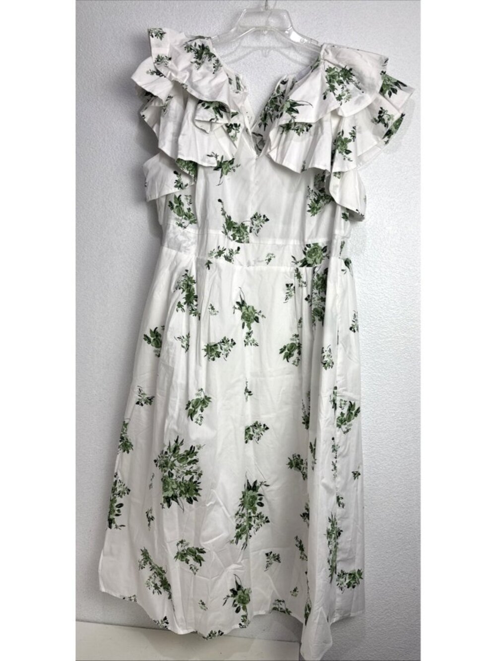 SugarLips Ria Floral Santana Tie Back Midi Emerald White Dress Plus Size 2X - Picture 7 of 12
